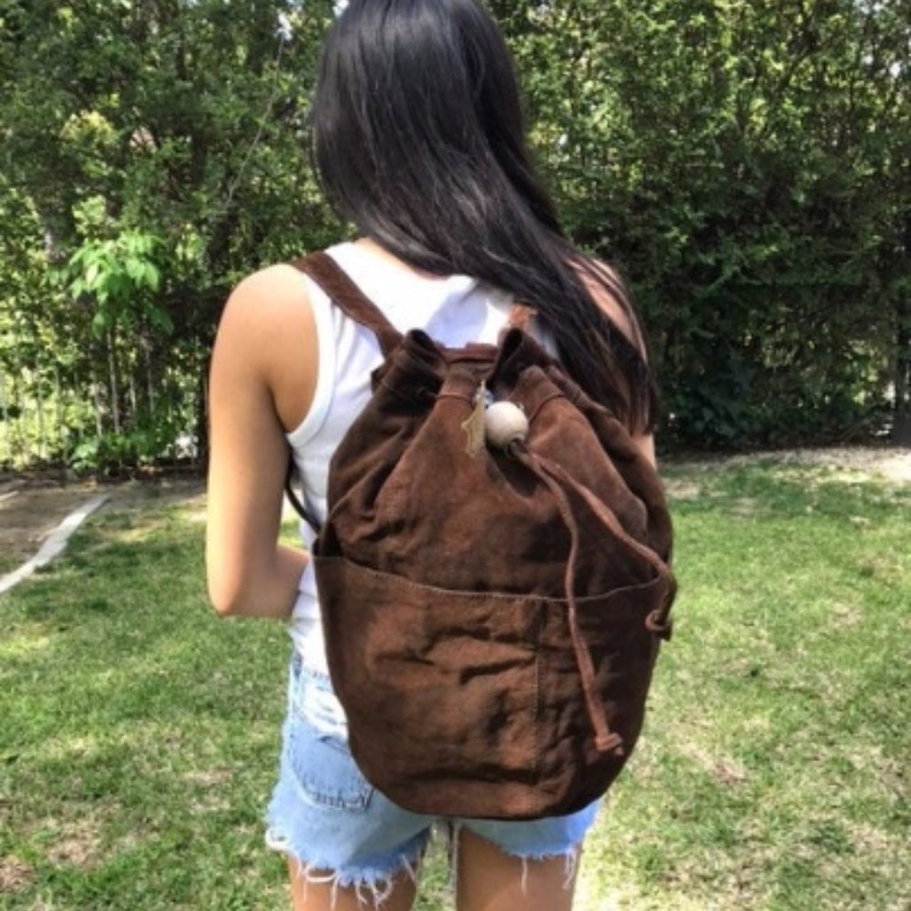 Vintage brown suede Leather backpack